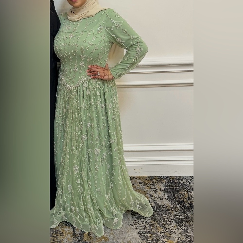 Chic Mint Green Embellished Gown